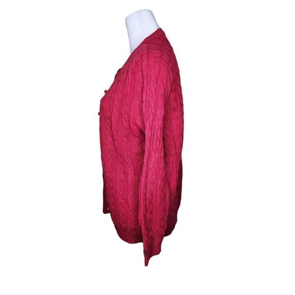 Vintage 60s Barbara Lee Wool Cable Knit Cardigan Sweater Womens Size M Red - Picture 4 of 8
